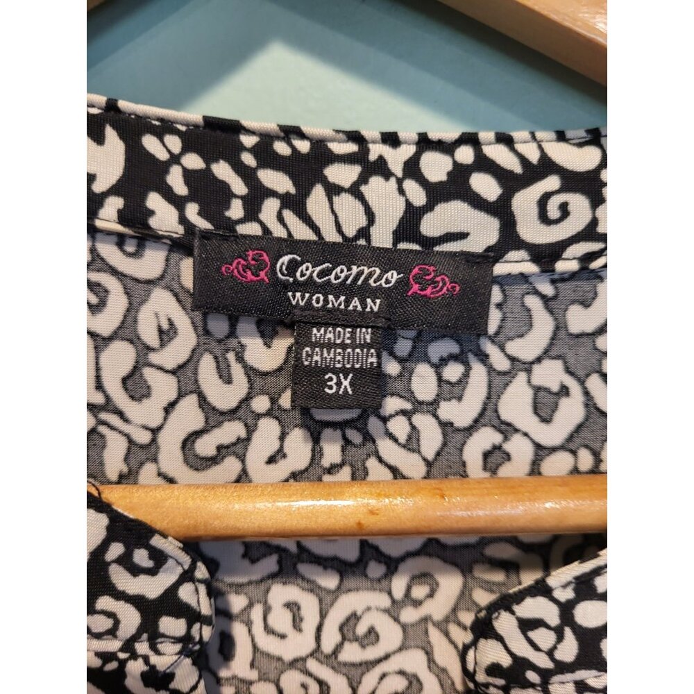 Cocomo Black Ivory 3/4 Sleeve Stretchy V Neck Relaxed Fit Top Sz 3X Pockets - Picture 6 of 7